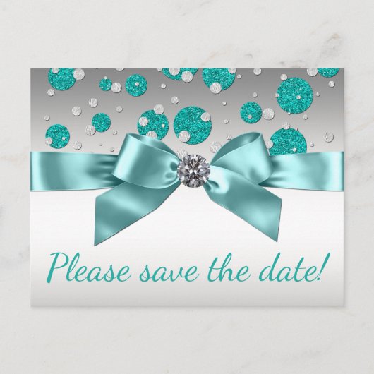 Aquamarin Blue Silver Save the Date Ankündigungspostkarte (Vorderseite)