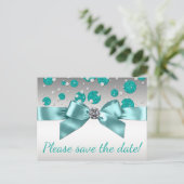 Aquamarin Blue Silver Save the Date Ankündigungspostkarte (Stehend Vorderseite)