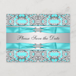 Aquamarin Blue Silver Save the Date Ankündigungspostkarte