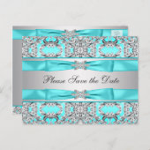 Aquamarin Blue Silver Save the Date Ankündigungspostkarte (Vorne/Hinten)