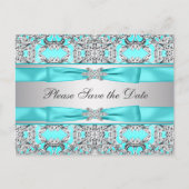 Aquamarin Blue Silver Save the Date Ankündigungspostkarte (Vorderseite)