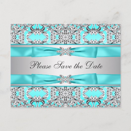 Aquamarin Blue Silver Save the Date Ankündigungspostkarte (Vorderseite)