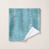 Aquamarin Blue Silver Schlange Print Badhandtuch Set (Waschlappen)