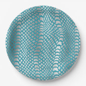 Aquamarin Blue Silver Schlange Print Pappteller (Vorderseite)