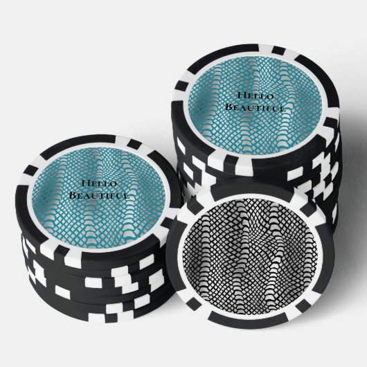 Aquamarin Blue Silver Schlange Print Pokerchips (Stapel)