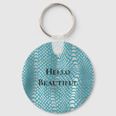 Aquamarin Blue Silver Schlange Print Schlüsselanhänger (Vorderseite)