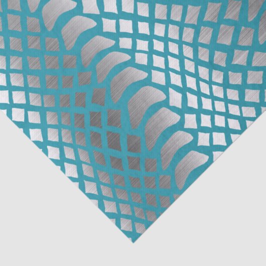Aquamarin Blue Silver Schlange Print Seidenpapier (Detail)