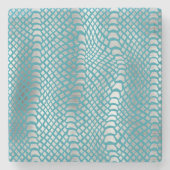 Aquamarin Blue Silver Schlange Print Steinuntersetzer (Vorderseite)