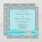 Aquamarin Blue Silver Wedding Einladung (Vorne/Hinten)