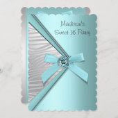Aquamarin Blue Silver Zebra Sweet 16 Party Einladung (Vorne/Hinten)