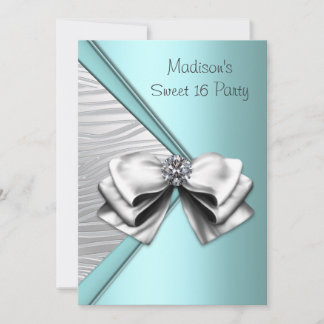 Aquamarin Blue Silver Zebra Sweet 16 Party Einladung
