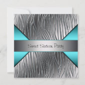 Aquamarin Blue Silver Zebra Sweet 16 Party Einladung (Vorderseite)