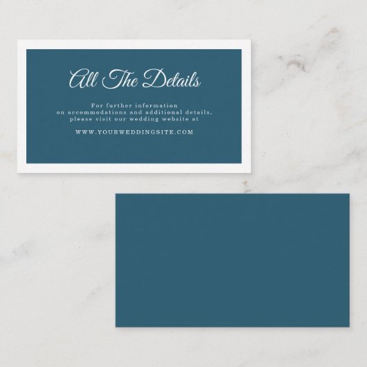 Aquamarin Blue Simple Script Wedding Detail Begleitkarte (Vorne/Hinten)