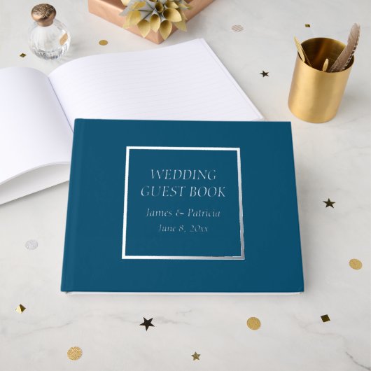 Aquamarin Blue Simple Stylized Letting Wedding Gästebuch (Vorderseite offen)