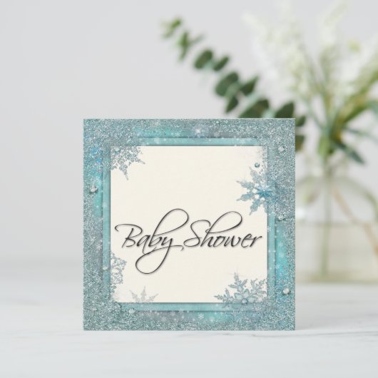 Aquamarin Blue Snowflake Baby Shower Einladungen (Stehend Vorderseite)