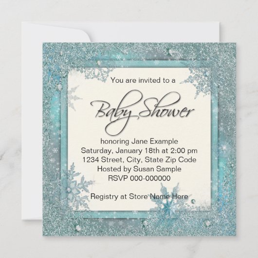 Aquamarin Blue Snowflake Baby Shower Einladungen (Rückseite)