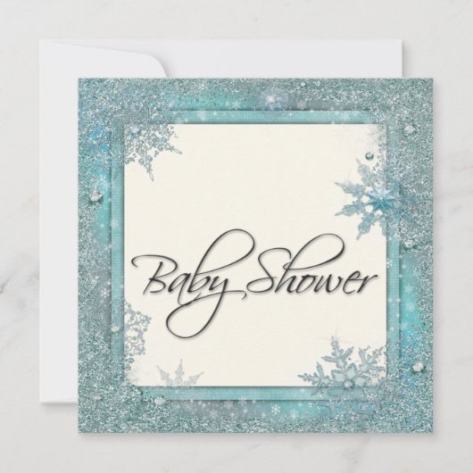 Aquamarin Blue Snowflake Baby Shower Einladungen (Vorderseite)