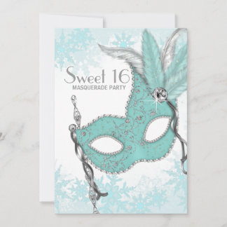 Aquamarin Blue Snowflake Sweet 16 Masquerade Party Einladung