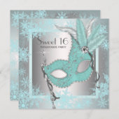 Aquamarin Blue Snowflake Sweet 16 Masquerade Party Einladung (Vorne/Hinten)