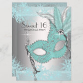 Aquamarin Blue Snowflake Sweet 16 Masquerade Party Einladung (Vorne/Hinten)