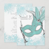 Aquamarin Blue Snowflake Sweet 16 Masquerade Party Einladung (Vorne/Hinten)