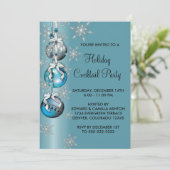 Aquamarin Blue Snowflakes Ornamente Party Einladung (Stehend Vorderseite)