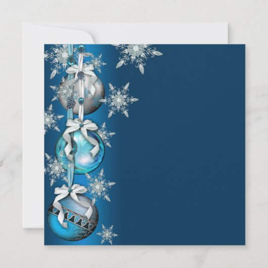 Aquamarin Blue Snowflakes Ornamente Party Einladung (Rückseite)