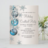Aquamarin Blue Snowflakes Ornamente Party Einladung (Stehend Vorderseite)