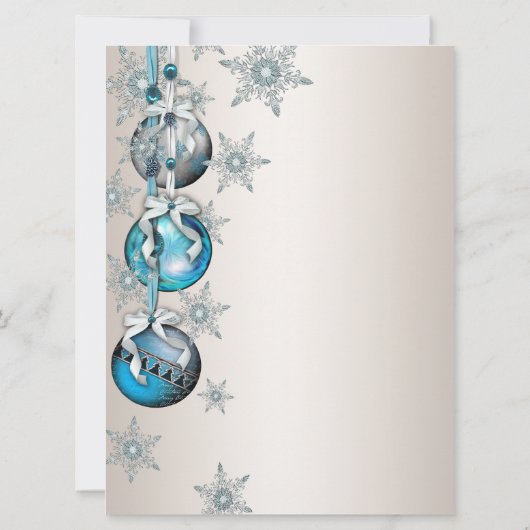 Aquamarin Blue Snowflakes Ornamente Party Einladung (Rückseite)