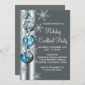Aquamarin Blue Snowflakes Ornamente Party Einladung (Vorne/Hinten)