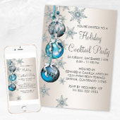 Aquamarin Blue Snowflakes Ornamente Party Einladung