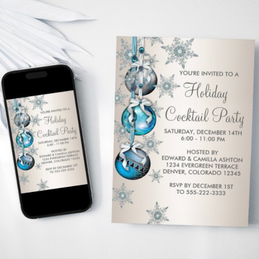 Aquamarin Blue Snowflakes Ornamente Party Einladung