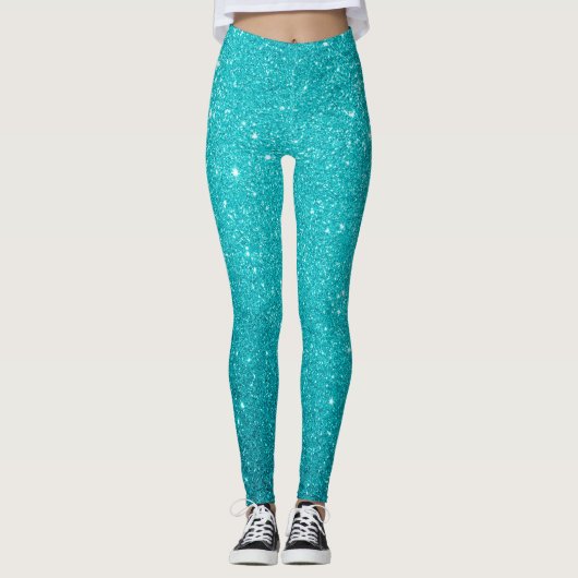 Aquamarin Blue Sparkling Glitzer Glam Leggings (Vorderseite)
