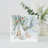 Aquamarin Blue Stork Baby Dusche Einladung (Stehend Vorderseite)
