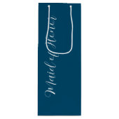Aquamarin Blue Stylized Script-Trauzeugin Geschenktüte Für Weinflaschen (Vorderseite)