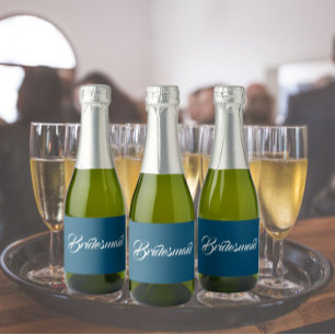 Aquamarin Blue Stylized Script Wedding Bridesmaid Schaumweinetikett