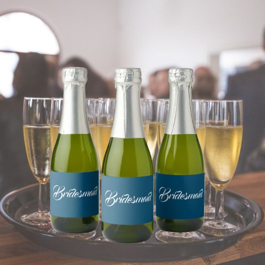 Aquamarin Blue Stylized Script Wedding Bridesmaid Schaumweinetikett