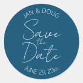 Aquamarin Blue Stylized Wedding Save the Date Runder Aufkleber (Vorderseite)
