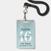 Aquamarin Blue Sweet 16 Geburtstag VIP Ausweis (Vorderseite mit Lanyard)