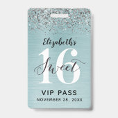 Aquamarin Blue Sweet 16 Geburtstag VIP Ausweis (Vorderseite)