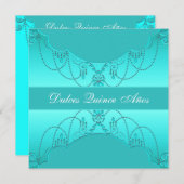 Aquamarin Blue Sweet Fünfzehn Quinceanera Einladung (Vorne/Hinten)
