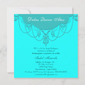 Aquamarin Blue Sweet Fünfzehn Quinceanera Einladung (Rückseite)