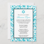 Aquamarin Blue Swirl Damask Bat Mitzvah Einladunge Einladung<br><div class="desc">Mit dieser aquamarinen,  blauen Damast-Einladung laden Sie Ihre Gäste zum Bat Mitzvah ein. Stilvoll und formell. Personalisieren Sie Ihre Veranstaltung ganz einfach! Geblüht von © Mujka Design</div>