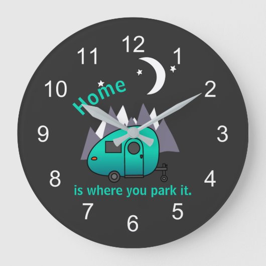 Aquamarin Blue Teardrop Camper Trailer Wall Clock Große Wanduhr (Vorderseite)