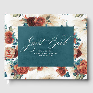 Aquamarin Blue Terracotta Boho Floral Wedding Gästebuch