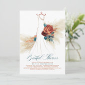 Aquamarin Blue Terracotta Floral Boho Brautparty Einladung (Stehend Vorderseite)