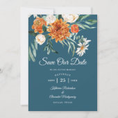 Aquamarin Blue Terracotta Herbst Foto Hochzeit Save The Date (Vorderseite)