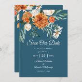 Aquamarin Blue Terracotta Herbst Foto Hochzeit Save The Date (Vorne/Hinten)