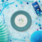 Aquamarin & Blue Trees Schneeflocken Party Pappteller (Party)