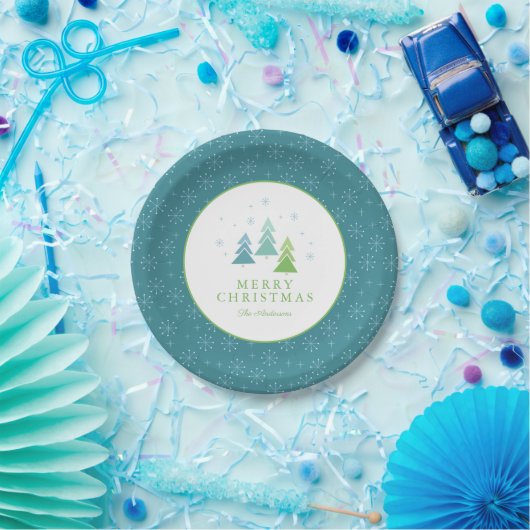 Aquamarin & Blue Trees Schneeflocken Party Pappteller (Party)